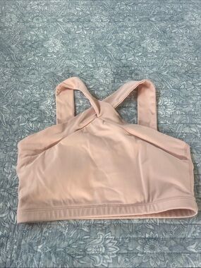 Cream Yoga Leah Light Pink Cross-Neck padded Sports Bra top medium
